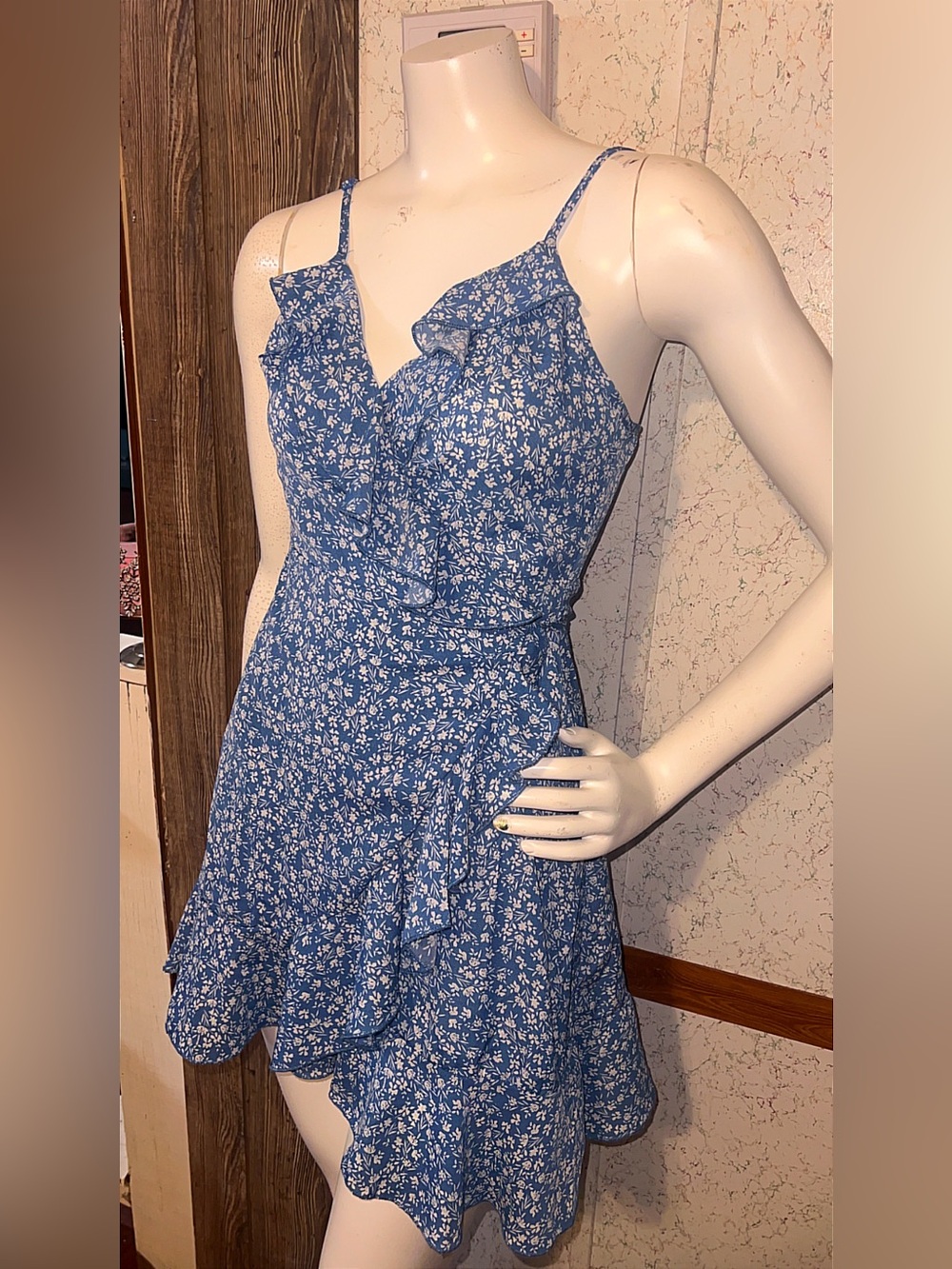 SHEIN Blue Floral Ruffle Cami Mini Dress Size xs - Picture 1 of 6